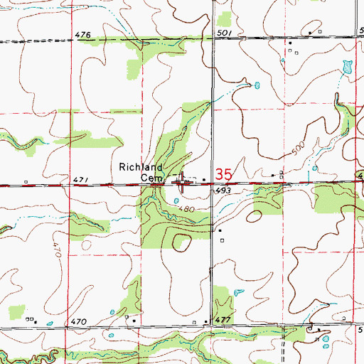 Topographic Map of Richland Cemetery, IL