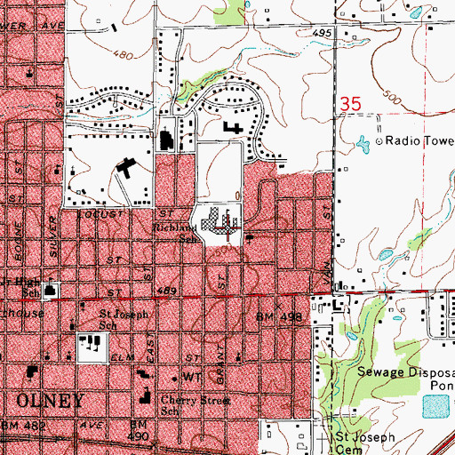 Topographic Map of East Richland High School, IL
