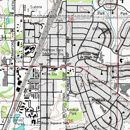 Topographic Map of Richton Park, IL