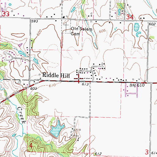 Topographic Map of Riddle Hill, IL