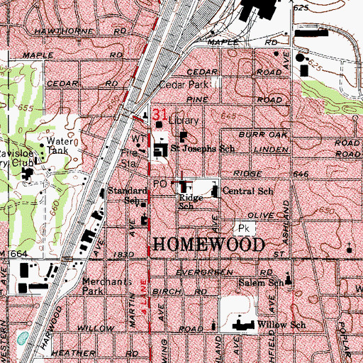 Topographic Map of Ridge School, IL