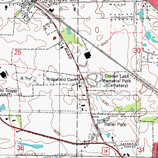 Topographic Map of Ridgefield Cemetery, IL