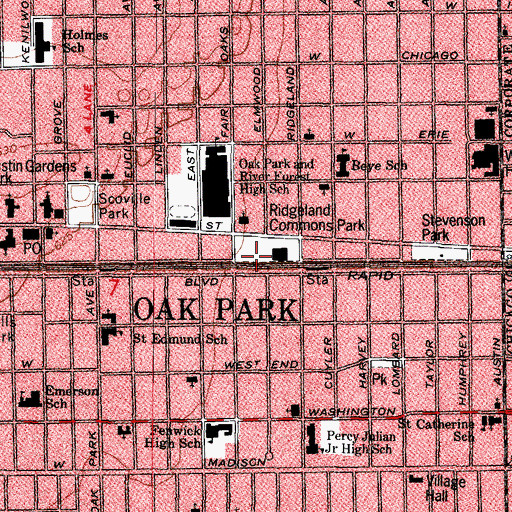 Topographic Map of Ridgeland Park, IL