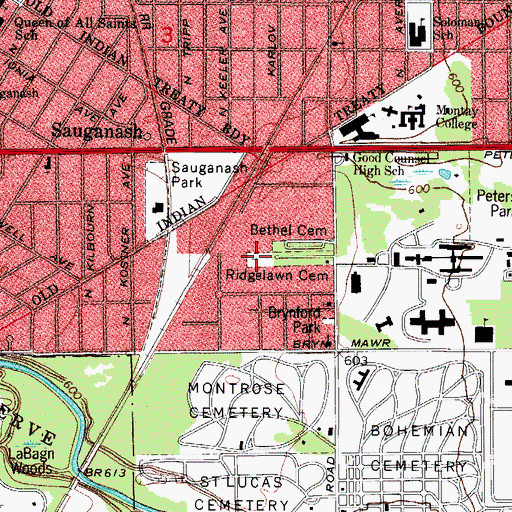 Topographic Map of Ridge Lawn Cemetery, IL