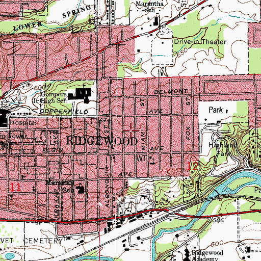 Topographic Map of Ridgewood, IL