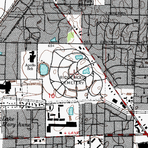 Topographic Map of Ridgewood Memorial Cemetery, IL