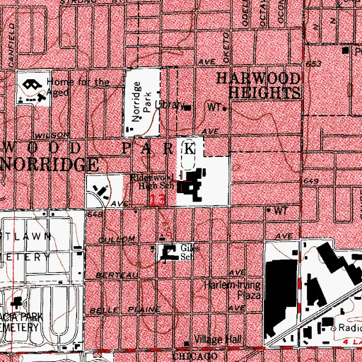 Topographic Map of Ridgewood High School, IL