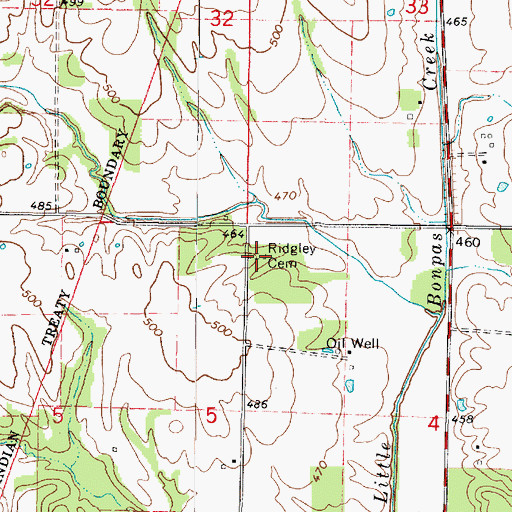 Topographic Map of Ridgley Cemetery, IL