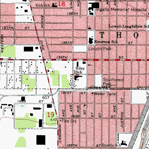 Topographic Map of Riley School, IL