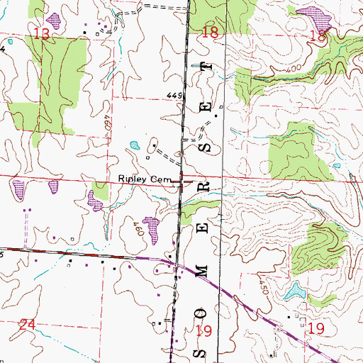 Topographic Map of Ripley Cemetery, IL