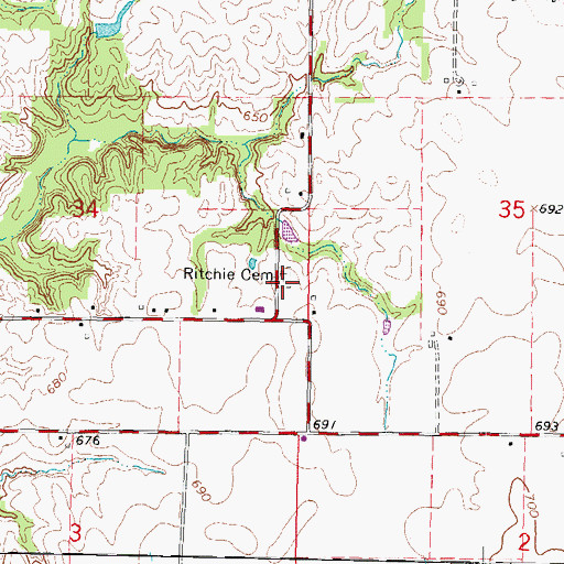 Topographic Map of Ritchie Cemetery, IL