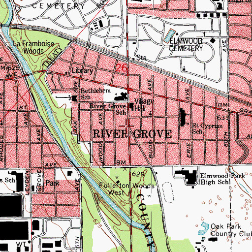 Topographic Map of River Grove, IL