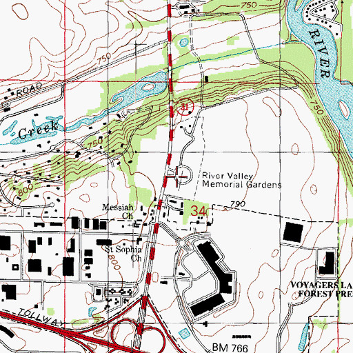 Topographic Map of River Valley Memorial Gardens, IL