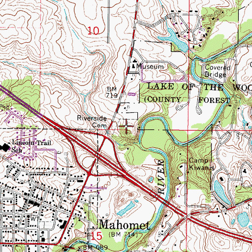 Topographic Map of Riverside Cemetery, IL