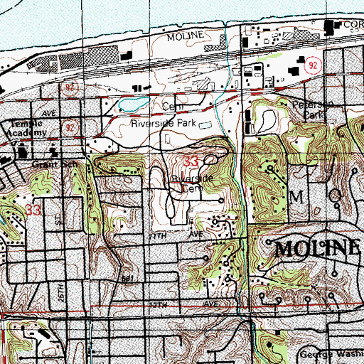 Topographic Map of Riverside Cemetery, IL