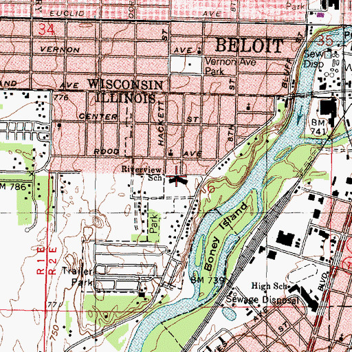 Topographic Map of Riverview Elementary School, IL