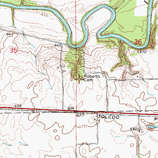 Topographic Map of Roberts Cemetery, IL