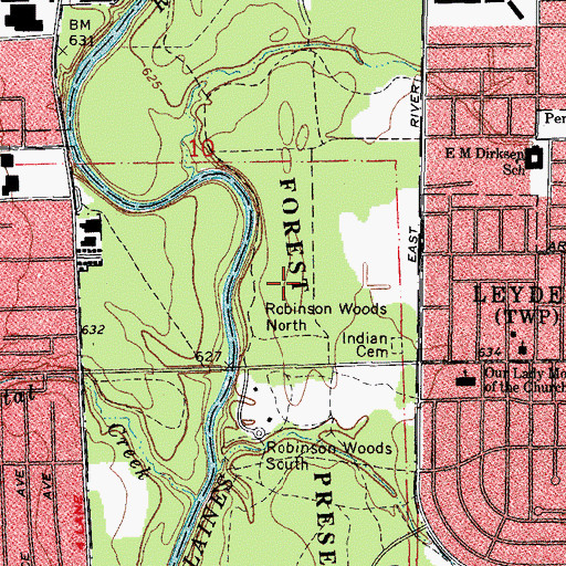 Topographic Map of Robinson Woods North, IL