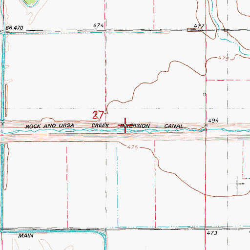 Topographic Map of Rock and Ursa Creek Diversion Canal, IL