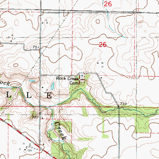 Topographic Map of Rock Creek Cemetery, IL