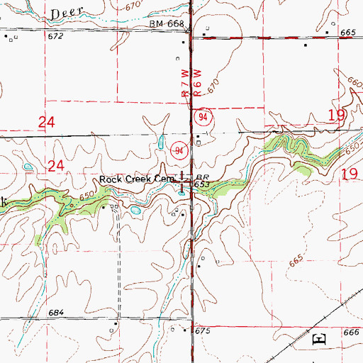 Topographic Map of Rock Creek Cemetery, IL