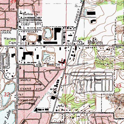 Topographic Map of Rock Cut Elementary School, IL