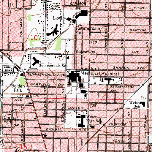 Topographic Map of Rockford Memorial Hospital, IL