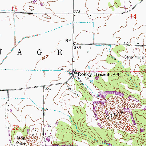 Topographic Map of Rocky Branch School, IL