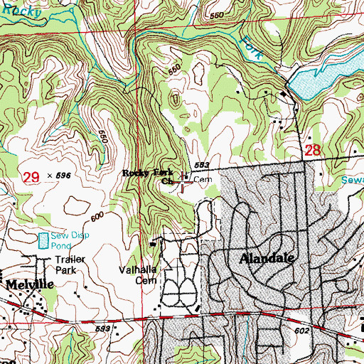 Topographic Map of Rocky Fork Church, IL