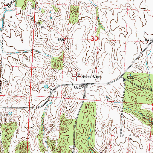Topographic Map of Rogers Cemetery, IL