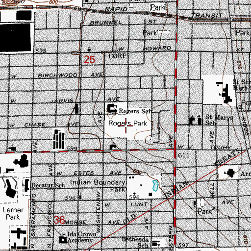 Topographic Map of Rogers School Park, IL