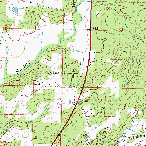 Topographic Map of Roland Cemetery, IL