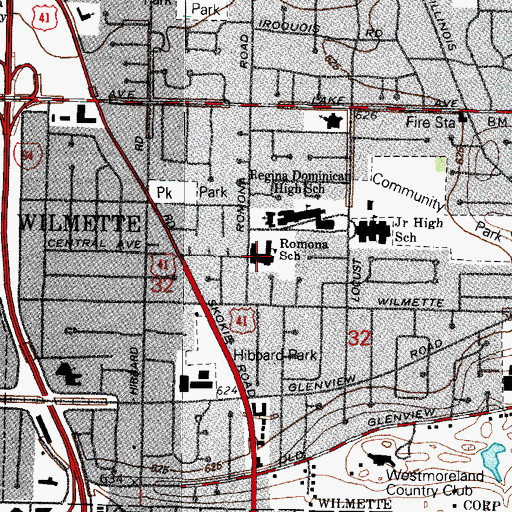 Topographic Map of Romona Elementary School, IL