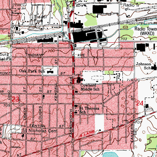 Topographic Map of Roncalli High School (historical), IL