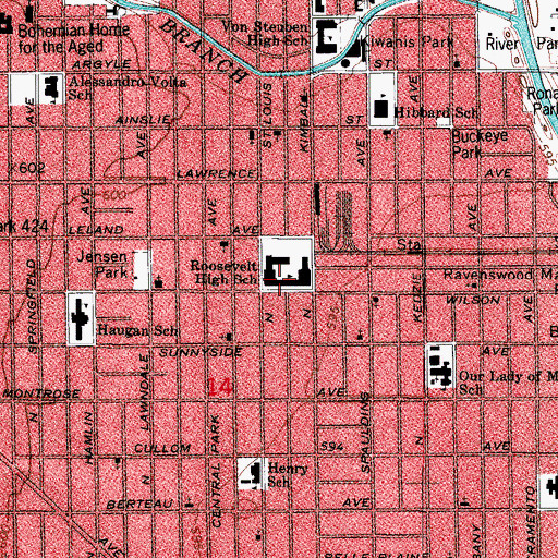 Topographic Map of Roosevelt High School, IL