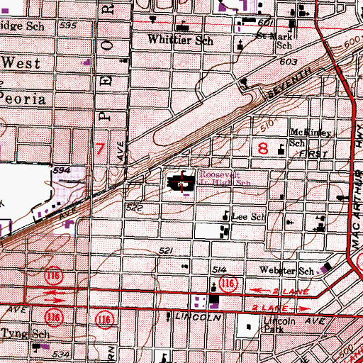 Topographic Map of Roosevelt Junior High School, IL