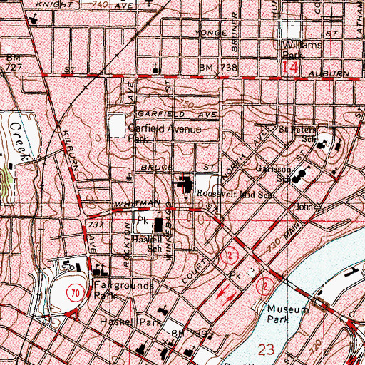 Topographic Map of Roosevelt Middle School, IL
