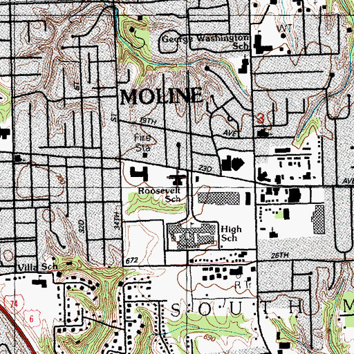 Topographic Map of Roosevelt Elementary School, IL