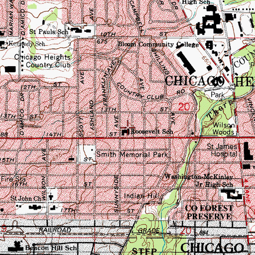 Topographic Map of Roosevelt Elementary School, IL