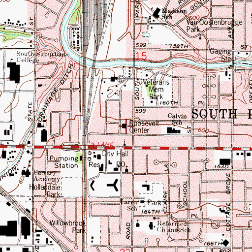 Topographic Map of Roosevelt School (historical), IL