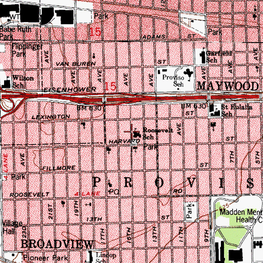 Topographic Map of Roosevelt Elementary School, IL