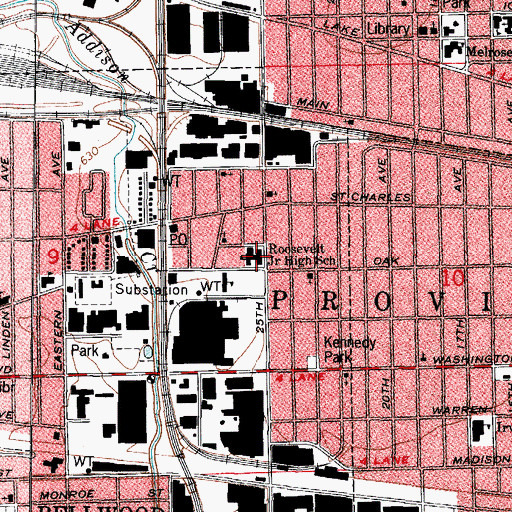 Topographic Map of Roosevelt Junior High School, IL