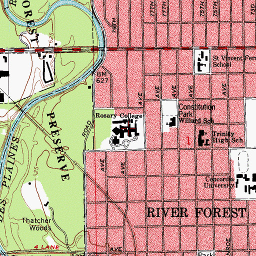Topographic Map of Dominican University, IL