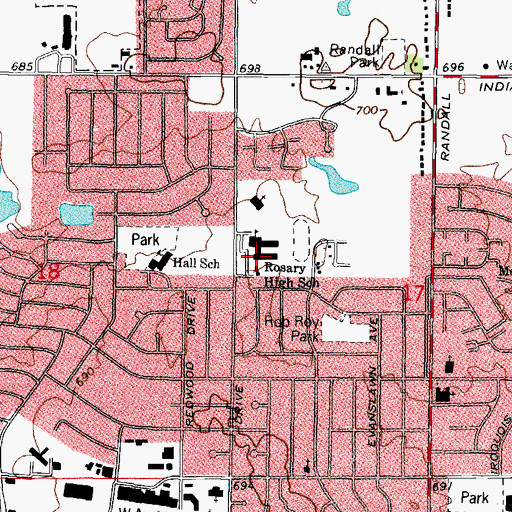 Topographic Map of Rosary High School, IL