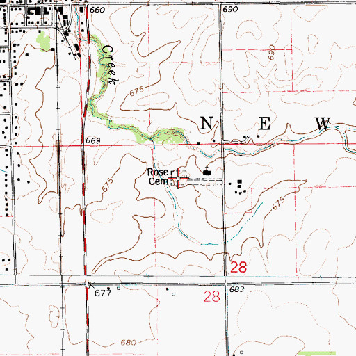 Topographic Map of Rose Cemetery, IL