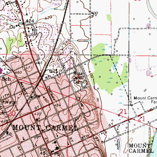 Topographic Map of Rose Hill Cemetery, IL