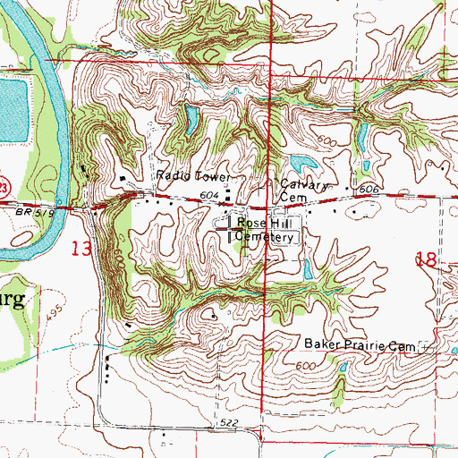 Topographic Map of Rosehill Cemetery, IL