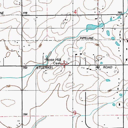 Topographic Map of Rose Hill Cemetery, IL