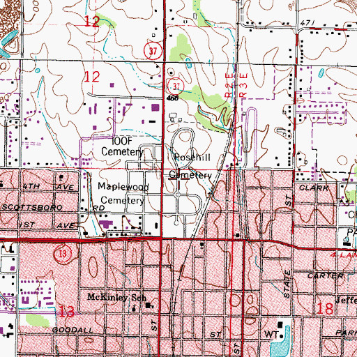 Topographic Map of Rose Hill Cemetery, IL