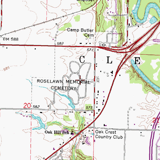 Topographic Map of Roselawn Memorial Park Cemetery, IL